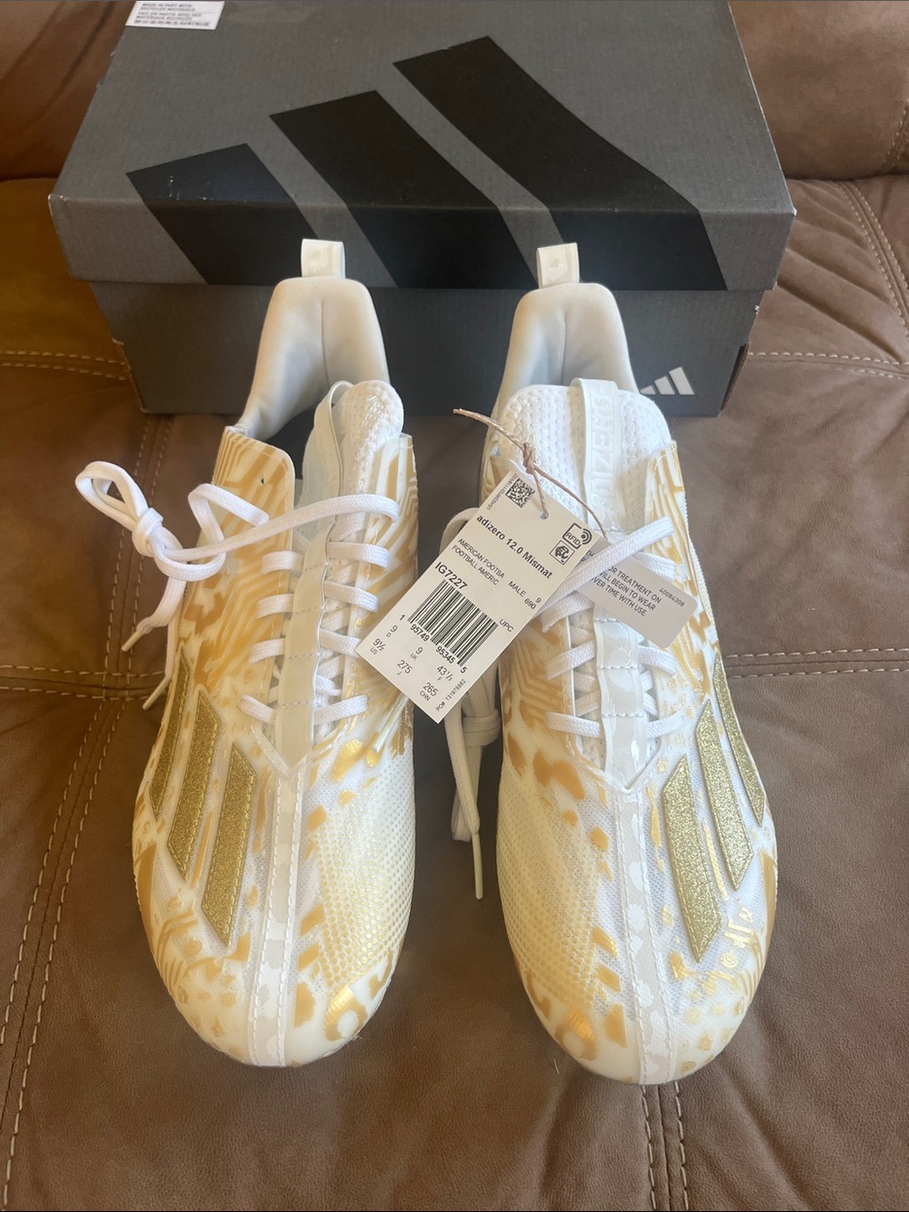 NWT Adidas Adizero 12.0 Mismatch Football Cleats White Gold Metallic IG7227